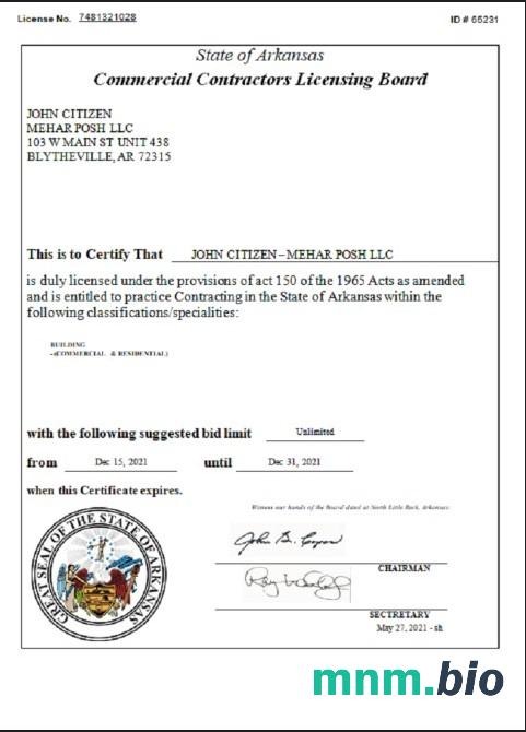 USA Arkansas Licencja Kontrahentów Handlowych